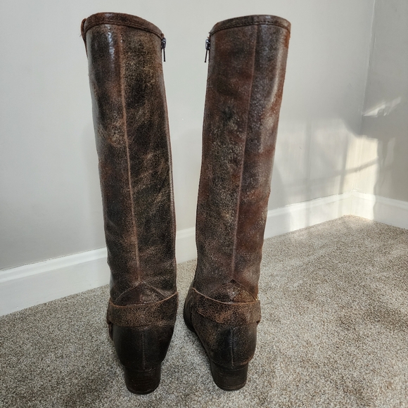 Tall Brown Distressed Leather Harness Cowboy Boot Size 7.5 - Picture 3 of 10